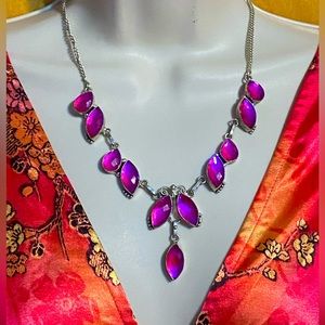 FINAL PRICE antique sterling 925 statement Y necklace,fuchsia faceted marquis